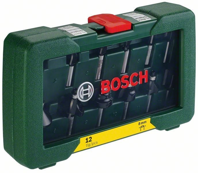 Bosch Fräsersatz mit 12 Teilen im grünen Koffer