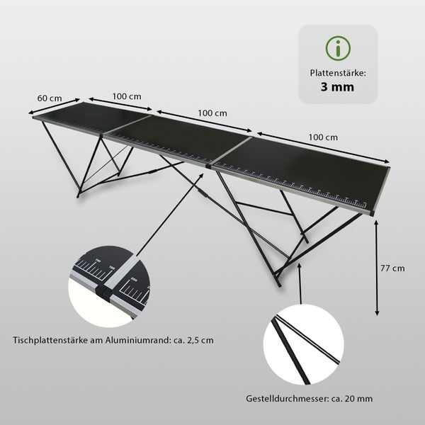 Tapeziertisch Alu Flohmarkttisch 300x60 cm Klapptisch klappbar mit Messskala