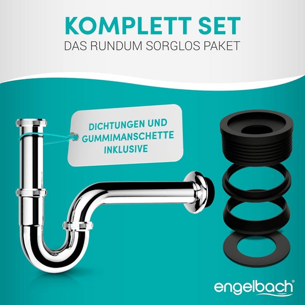 Engelbach® Siphon für Waschbecken 1 1/4 inkl. Gummimanschette mit Montage-Video