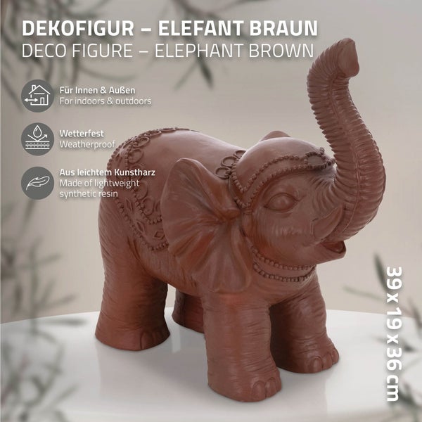 ML-Design Deko Figur Elefant Braun 36x19x39 cm, Orientalische Finish, witterungsbeständig, für Innen & Außen, Glückselefant Statue als Geschenk, Feng Shui Skulptur, Reichtum Figur, Gartendeko Raumdeko