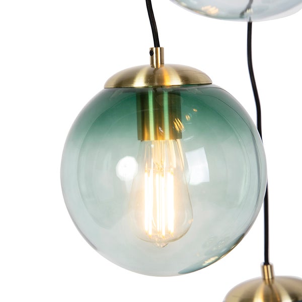 Moderne Pendelleuchte mit kugelformigen Glaskugeln in Optik mit Metallfassung und Filament Leuchtmittel