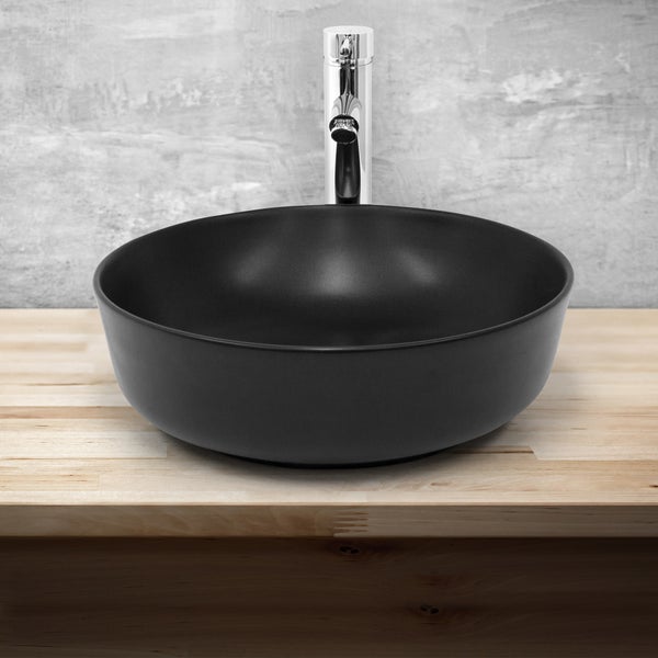 ML-Design Waschbecken aus Keramik in Schwarz matt Ø 415 x 135 mm, Runde Aufsatzwaschbecken, Moderne Waschtisch, Waschschale mit Abflussloch, Waschplatz Handwaschbecken , für Badezimmer / Gäste-WC