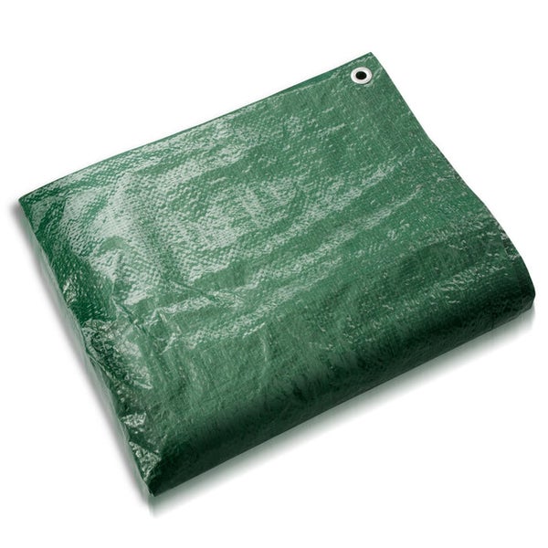 Grüne gefaltete Gewebeplane aus Polyethylen mit einer Metallöse.