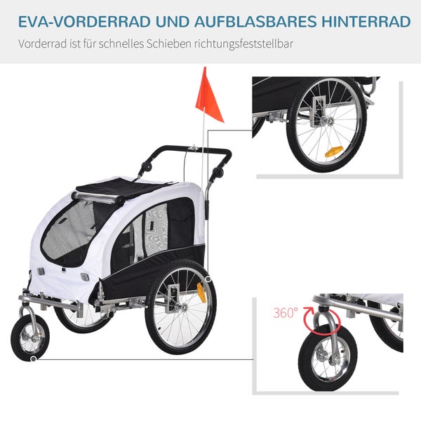 PawHut Fahrradanhänger, 155L x 83B x 108H cm, Polyester, Stahl, Weiß+Schwarz