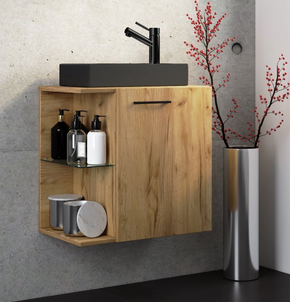 2-tlg Waschtisch Hausa Toilette schmal Schwarz