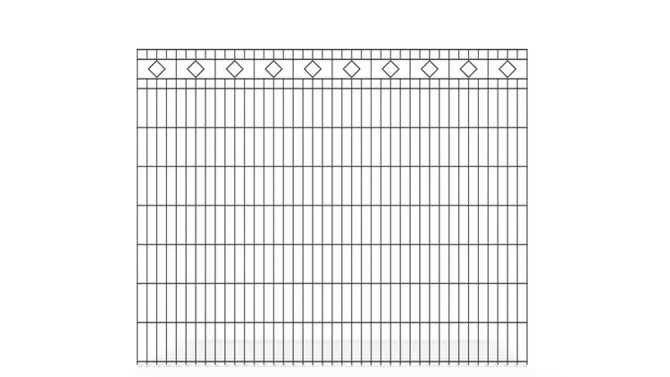Doppelstabmatte 6/5/6 mit Raute ZAUNGURU BASIC-Linie, Schmuckzaun, Höhe: 163cm, Breite: 200,5cm, Doppelstabmattenzaun verzinkt und zusätzlich in RAL 7016 Anthrazitgrau pulverbeschichtet