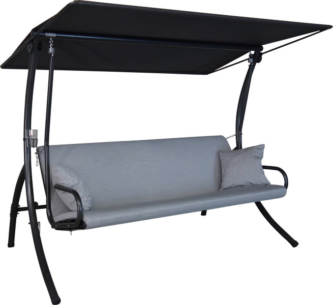 ANGERER Hollywoodschaukel Elegance Zip – Schaukel zum Sitzen, Liegen & Entspannen, 210 x 145 x 160 cm, inkl. Bett-Funktion, einfache Montage, Made in Germany, hochwertiger Stoff, granit