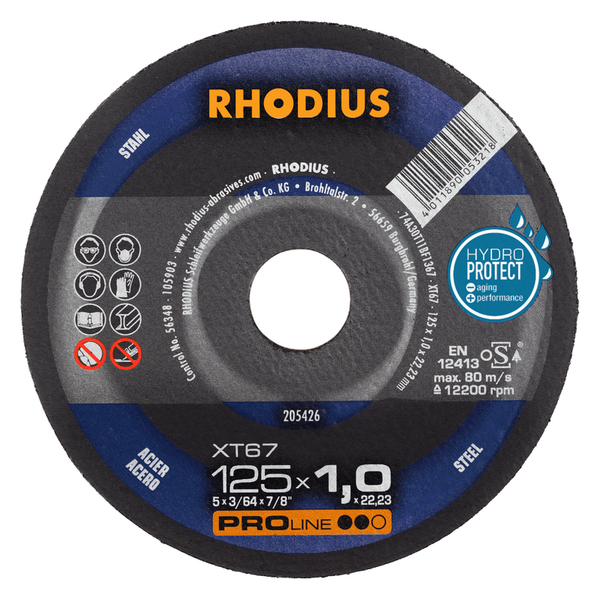 RHODIUS Trennscheibe XT67, 10 Stück, 125 x 1,0 x 22,23 mm für Stahl, Metall, PROline