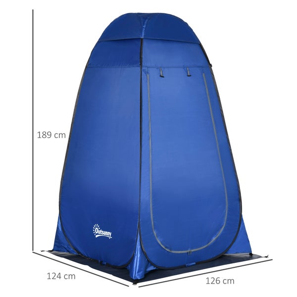 Blaues Pop-up-Zelt von Outsunny für Umkleide oder Dusche, 189 Zentimeter hoch, 126 Zentimeter breit und 124 Zentimeter tief.