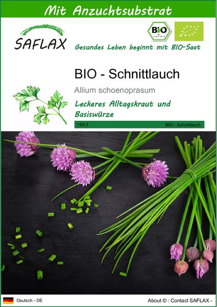 SAFLAX  - BIO - Schnittlauch - Allium schoenoprasum - 250 Samen - Mit keimfreiem Anzuchtsubstrat