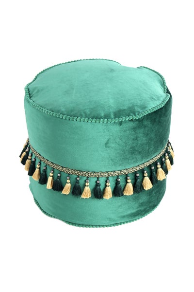 Pouf Hocker samtweich, verziert Grün Rund Ø 45 cm
