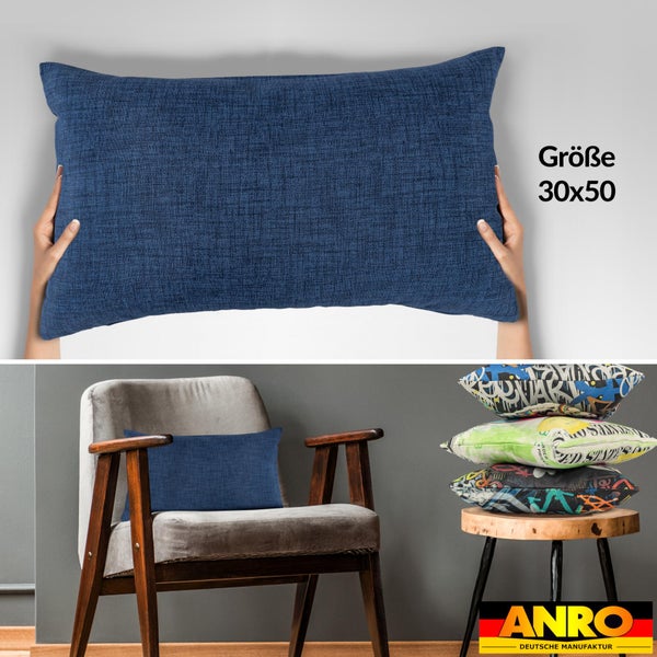 Kissenhülle Jeansblau 30x50cm ohne Füllung Leinenoptik