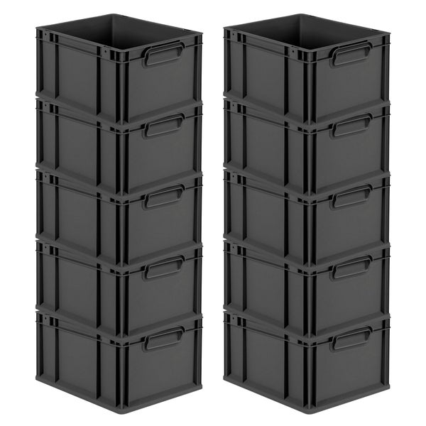 PROREGAL SparSet 10x Eurobox NextGen Grip, HxBxT 22x30x40cm, 20 Liter, Griffe geschlossen, Schwarz, Eurobehälter, Transportbox, Transportbehälter, Stapelbehälter
