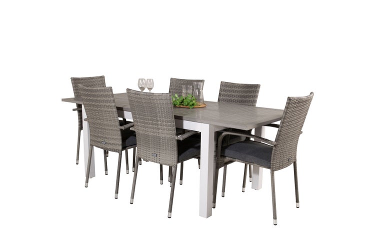 Albany Gartenset Tisch 90x160/240cm und 6 Stühle Anna grau. 90 X 160 X 75 cm