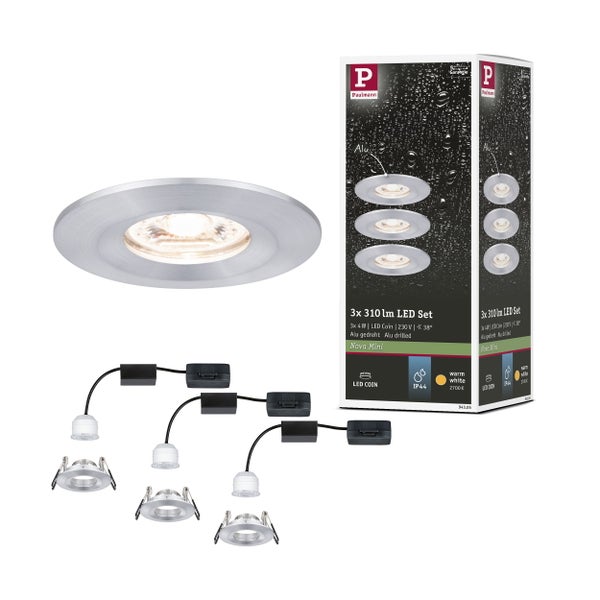 LED Einbauleuchte Nova Mini Coin Basisset starr IP44 rund 65mm Coin 3x4W 3x310lm 230V 2700K Alu gedreht