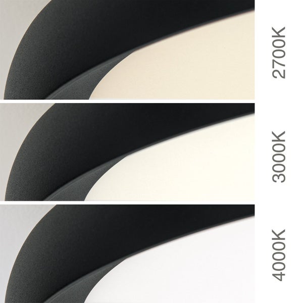 Vergleich verschiedener Farbtemperaturen einer Lampe: 2700 Kelvin, 3000 Kelvin und 4000 Kelvin