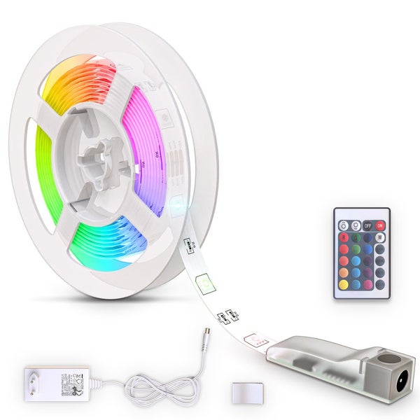 RGB LED-Streifen Set bestehend aus einer LED-Rolle, einer Fernbedienung, einem Netzteil und einem Controller