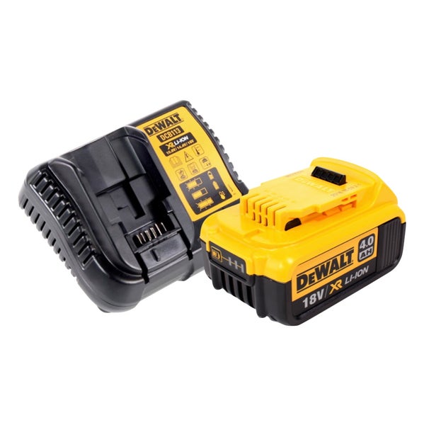 DeWalt Akku- und Ladegerät-Set mit 18 Volt 4,0 Amperestunden XR Lithium-Ionen-Akku und DCB113 Ladegerät.