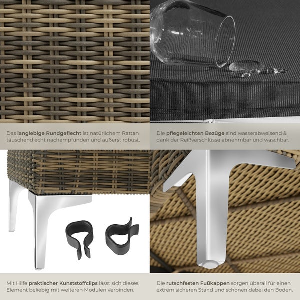 Modulares Rattanset tectake Villanova 69 x 89 x 72 cm Mittelteil mit Aluminiumgestell anthrazit-meliert