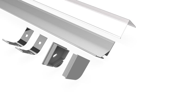 TIVENDIS Led Alu Profil 2 m ER9020 Komplett Set für Strip / Streifen bis 20 mm breit | Abdeckung satiniert milchig, Endkappen, Befestigungclips | L-Form Winkel Ecke Winkelprofil Eckprofil eloxiert