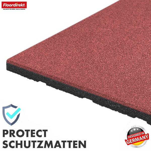 Schutzmatte aus Gummi, Protect Schutzmatten, Designed in Germany Siegel, Floordirekt Logo