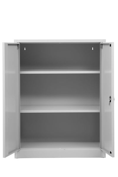 PROREGAL Flügeltürenschrank Badger 2 Fachböden Eurolock Griff Sockel HxBxT 120 x 92 x 42 cm Grau Lackiert