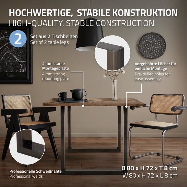 Tisch mit zwei Tischbeinen, 4 Millimeter starker Montageplatte und vorgebohrten Löchern