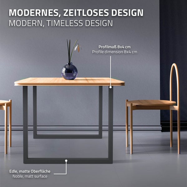 ECD Germany 2x Tischbeine aus Vierkantprofilen, 80 x 72 cm, Anthrazit, pulverbeschichtete Stahl, Industriedesign, Metall Tischkufen Tischuntergestell Tischgestell Möbelfüße, für Esstisch Schreibtisch