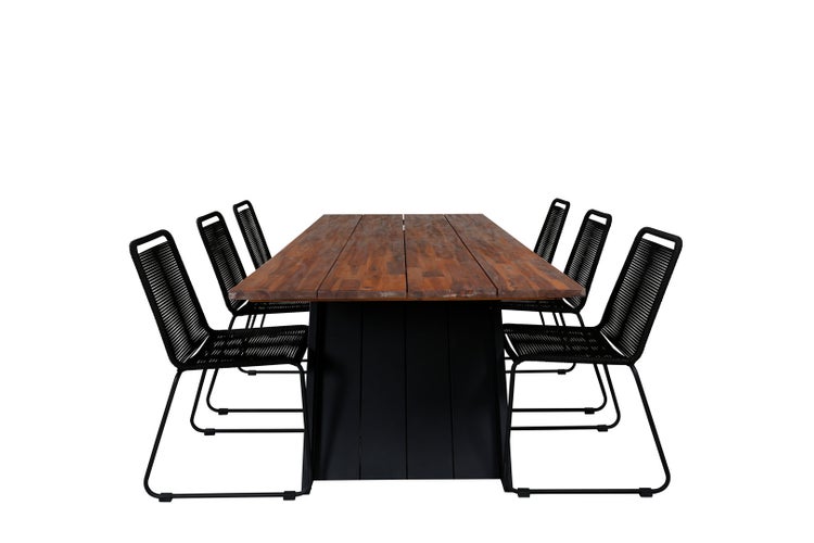 Doory Gartenset Tisch 100x250cm und 6 Stühle stabel Lindos schwarz, natur. 100 X 250 X 75 cm