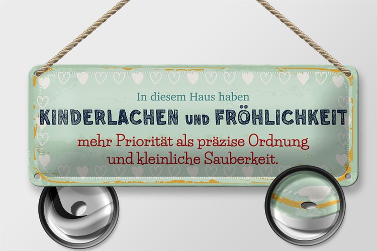 Blechschild Spruch 27x10 cm Kinderlachen und Fröhlichkeit Dekoration