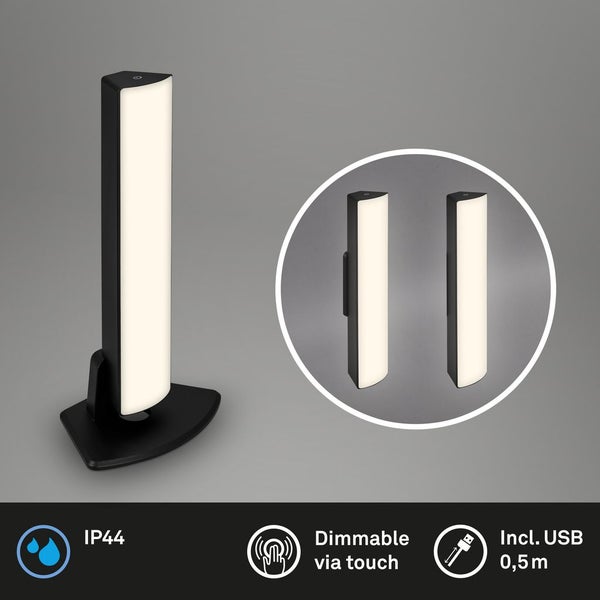 Battery LED table- and wall light, IP44, black, 1x