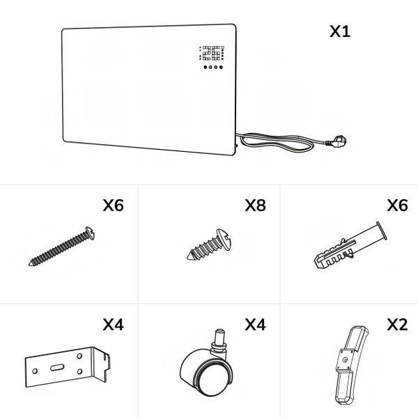 Abbildung eines Heizkörpers mit Zubehör zur Montage