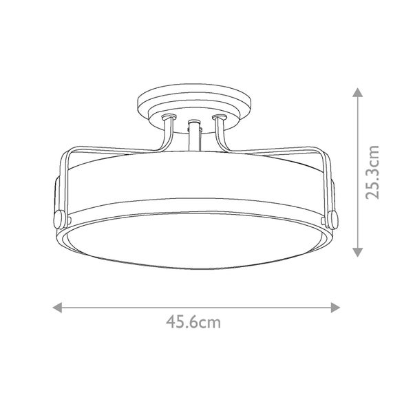 Technische Zeichnung einer Deckenleuchte mit den Maßen 45,6 cm Breite und 25,3 cm Höhe.