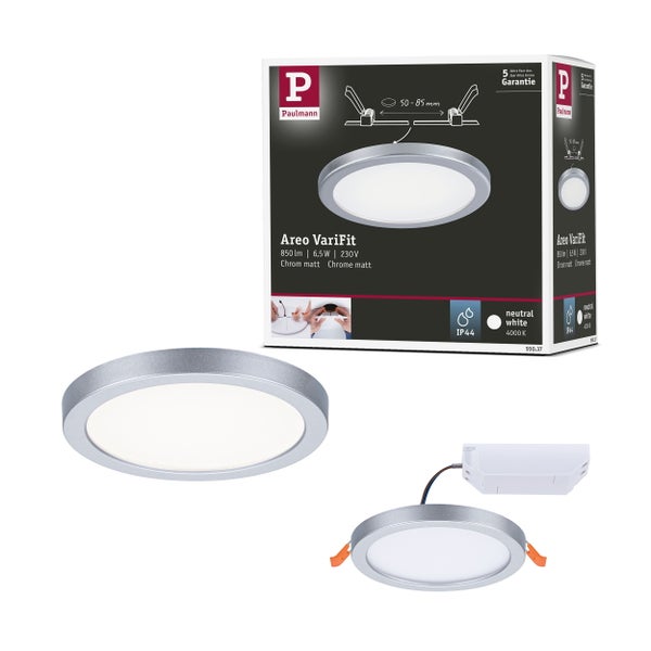 VariFit LED Einbaupanel Areo IP44 rund 118mm 6,5W 500lm 4000K Chrom matt
