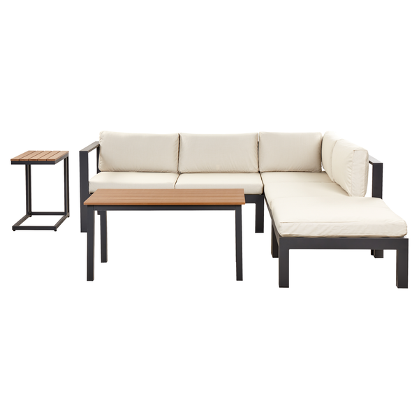 Garten Ecksofa mit Tisch 5-Sitzer MESSINA linksseitig Metall Beige