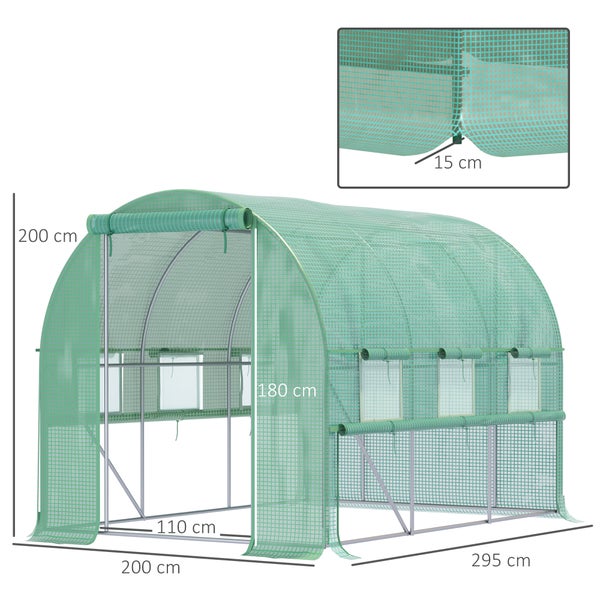 Outsunny Foliengewächshaus, Tunnel-Gewächshaus, 2,95 x 2 x 2 m, Stahl, Grün