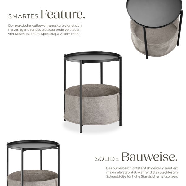 Beistelltisch mit Ablagekorb aus pulverbeschichtetem Stahl