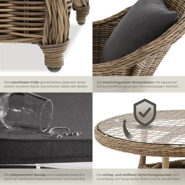 Rattan Sitzgruppe tectake Zürich Stühle vormontiert mit Aluminiumgestell natur