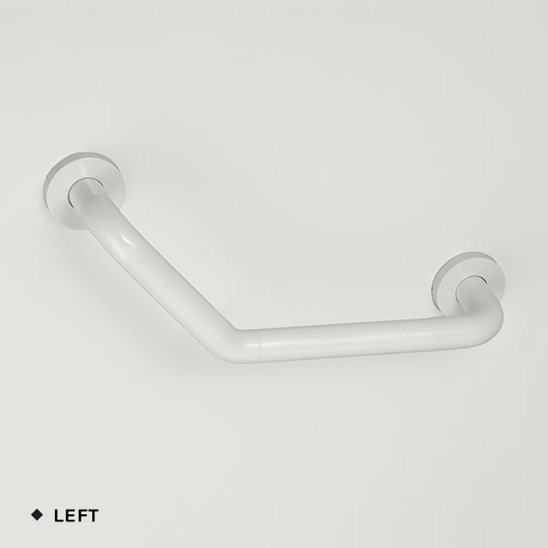 Gewinkelter Haltegriff in Weiß für das Badezimmer, zur Wandmontage, linke Ausführung.