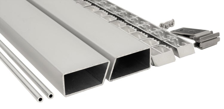 GartenLand Rhombus WPC Zaun Stockholm ca. 180 x 180 cm Sichtschutz Steckzaun Sand-Multicolor Aluminium Silber Ohne Pfosten