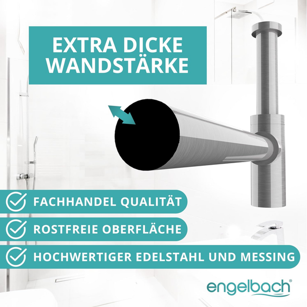 Engelbach® Design Siphon für Waschbecken & Waschtisch - Mit Reinigungsöffnung - r 1 1/4 - inkl. Gummimanschette und Anleitung
