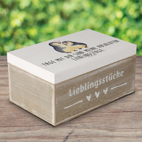Mr. & Mrs. Panda 19 x 12 cm Holzkiste Pinguin umarmen - Weiß