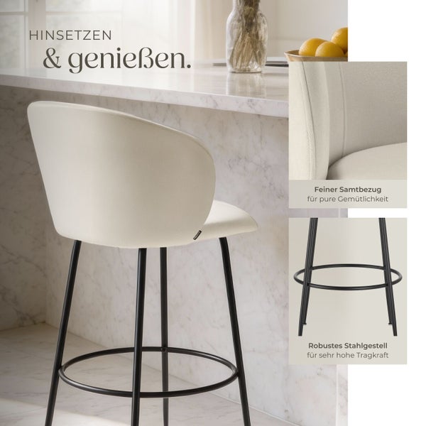 Barhocker mit Samtbezug und Stahlgestell