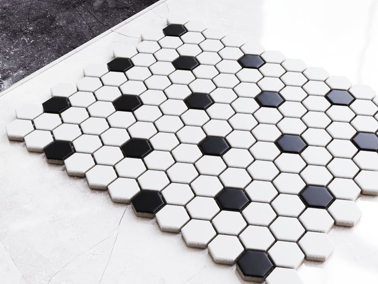 Keramikmosaik auf Netz für Bad oder Küche 30cm x 26xcm - White Honey