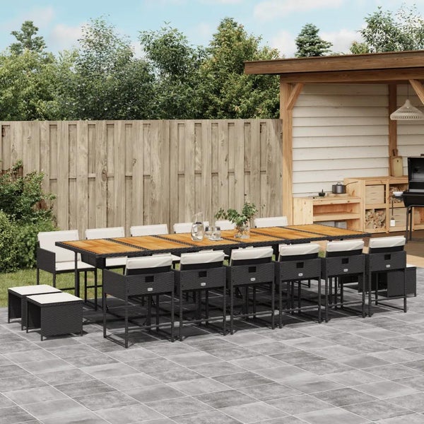 17-tlg. Garten-Essgruppe mit Kissen Schwarz Poly Rattan