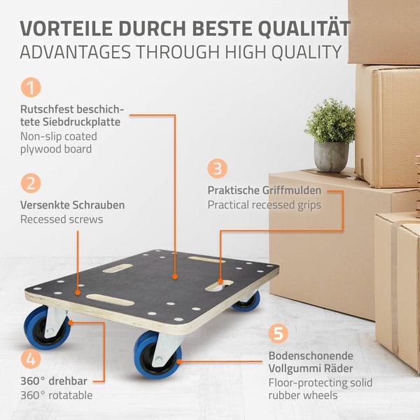 ECD Germany 2er Set Transportroller 40x60 cm bis 800 kg Siebdruckplatte, PP-Räder, Transporthilfe für Umzug, Rollbrett Möbelroller Möbel-Transport Möbelhund Rollwagen Roller Transporter Transportwagen