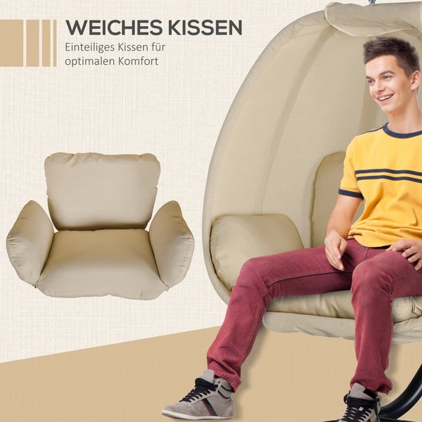 Outsunny Eiförmiger Hängesessel für den Außenbereich, Hängeschaukel mit abnehmbar waschbar Sitz, Gestell, Hängematte für 1 Personen, Schaukelsessel für Indoor Outdoor, Terrasse, Garten, Khaki