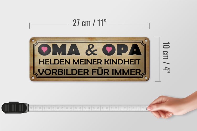 Blechschild Spruch 27x10cm Oma Opa Helden meiner Kindheit Dekoration