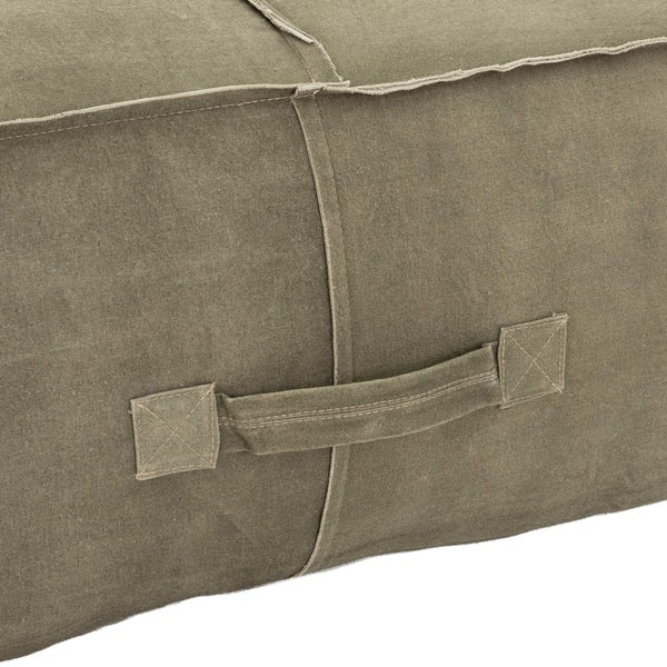 WOMO-DESIGN Sitzpouf XXL Liberec aus Leinen in Olivegrün mit Tragegriff 90x40x90 cm Quadratisch Handgefertigt Baumwolle Füllung Modern Sitzpuff Pouf Puff Ottoman Sitzhocker Fußhocker Hocker Sitzkissen