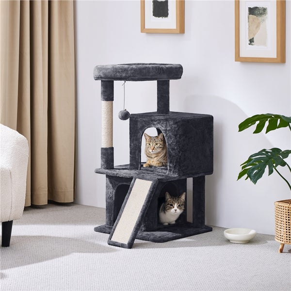 Grauer Katzenkratzbaum mit zwei Katzen